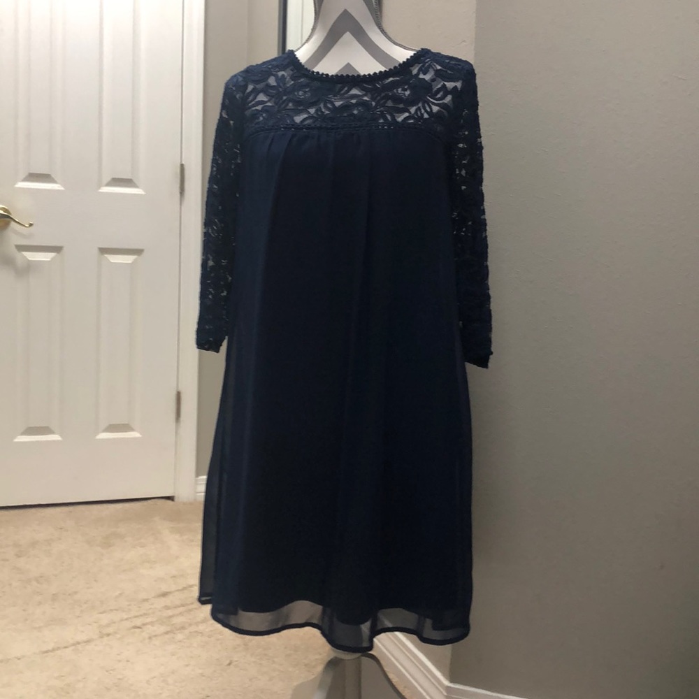 Navy blue knee length lace dress